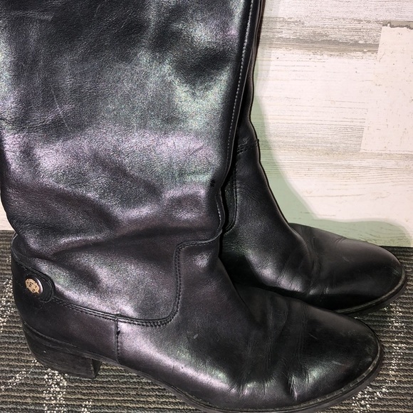 Franco Sarto Boots Womens Chipper Logo Tall Riding Black Leather Heels​​ - Picture 3 of 10